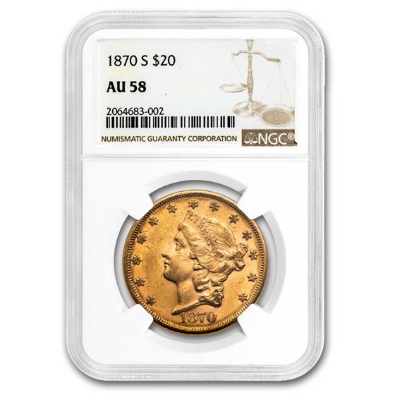 1870-S $20 Liberty Gold Double Eagle AU-58 NGC 1870-S $20 Liberty Gold Double Eagle AU-58 NGC